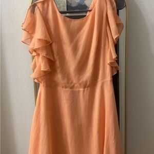 Halston Heritage Peach Mini Dress with Ruffle Sleeves